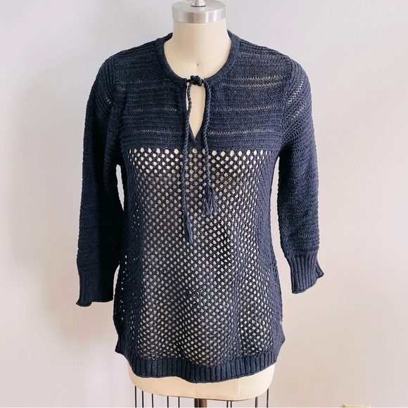 Eddie Bauer Nautical Open Weave Sweater- Navy Blue- Size Medium - Picture 1 of 7